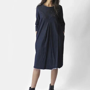 Erica Tanov Blue Denim Rye Dress Pockets Striped Size 4 XL
